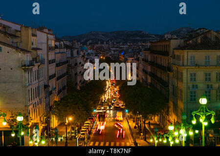 Boulevard d'Athenes avenue seen from Escalier Gare Saint-Charles stairs, near the Saint Charles train station in Marseille Stock Photo