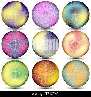 Vector set of colored 3d spheres.Halftone effect. Stock Vector