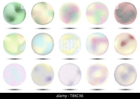 Vector set of colored 3d spheres.Halftone effect. Stock Vector