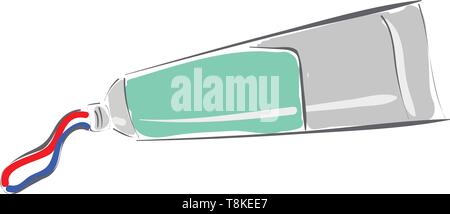 A crumpled tube of toothpaste, with white and blue striped toothpaste ...