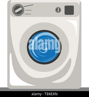 Washing machine, a household electronic equipment with special wash programmes and a knob to wash and dry laundry with a hassle-free wash performance, Stock Vector
