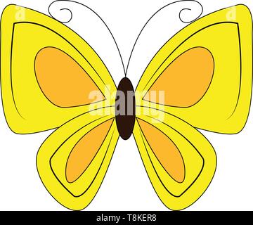 Clipart of a butterfly with two pairs of large, typically brightly yellow-colored wings covered with microscopic scales of different patterns, vector, Stock Vector
