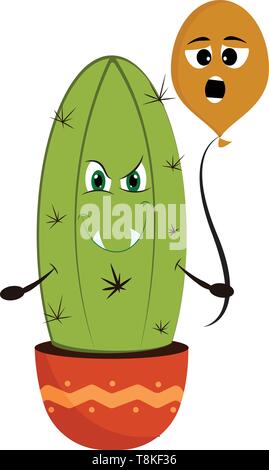 Cactus is a thick fleshy plant that grows in desert. It has a thick stem for storing water and sharp points., vector, color drawing or illustration. Stock Vector