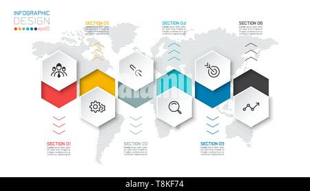 Business hexagon labels shape infographic groups bar. Stock Vector