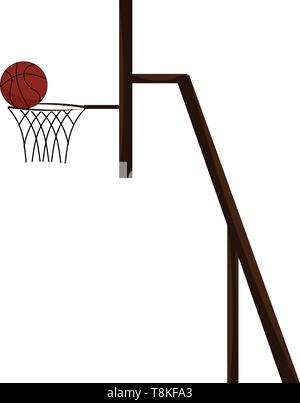 It is a raised vertical board with an attached metal ring having open net hanging from it., vector, color drawing or illustration. Stock Vector