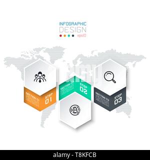 Business hexagon labels shape infographic groups bar. Stock Vector