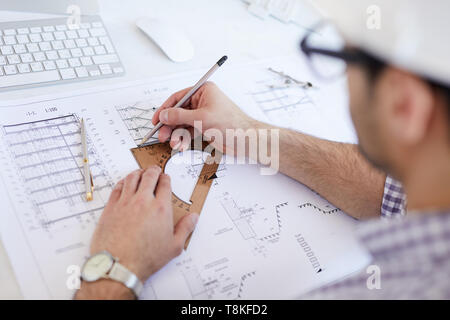 Engineer Drawing Scheme Close up Stock Photo