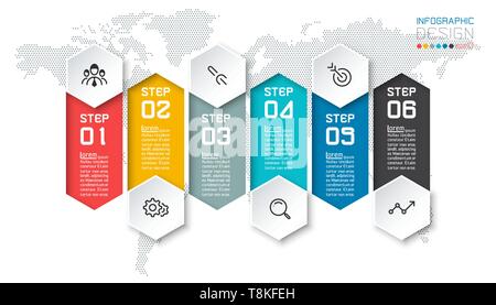 Six colorful bars with business icon infographics. Stock Vector