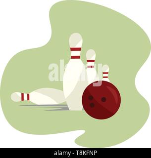 It is an indoor game in which players roll heavy balls down a narrow track to down a group of pins., vector, color drawing or illustration. Stock Vector