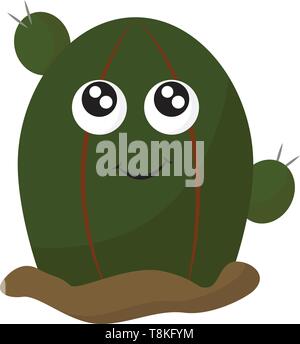 Cactus is a thick fleshy plant that grows in desert. It has a thick stem for storing water and sharp points., vector, color drawing or illustration. Stock Vector