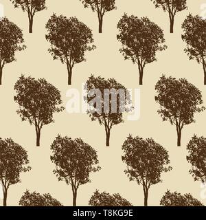 Trees pattern texture design, vector illustration. Tree print for textile design on retro style Stock Vector