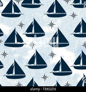 Sailboat pattern texture design, vector illustration. Sailing yachts  print for textile design Stock Vector