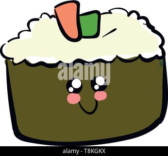 It is a Japanese food consisting of rice with raw fish often with sweet vinegar., vector, color drawing or illustration. Stock Vector