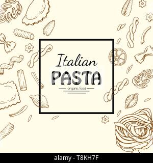 Vector square frame of italian pasta. Vector illustration for your design Stock Vector