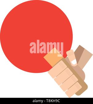 Red racket for table tennis in hand, illustration, vector on white background. Stock Vector