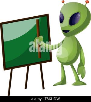 Alien with blackboard, illustration, vector on white background. Stock Vector
