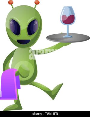 Alien the butler, illustration, vector on white background. Stock Vector
