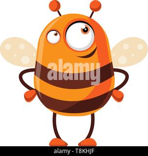 Bee is thinking, illustration, vector on white background. Stock Vector