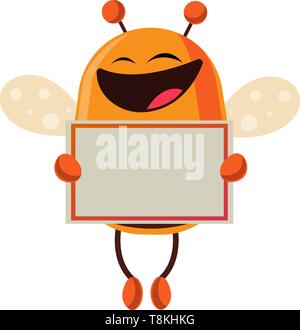 Bee is holding a sing, illustration, vector on white background. Stock Vector