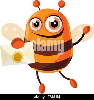 Bee is holding a letter, illustration, vector on white background. Stock Vector
