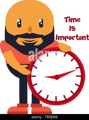 Man with big clock, illustration, vector on white background. Stock Vector