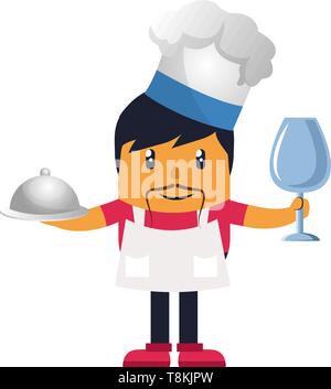 Man cooking meal, illustration, vector on white background. Stock Vector
