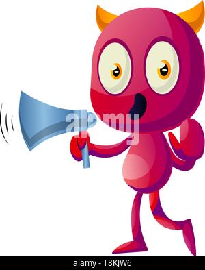 Devil with megaphone, illustration, vector on white background. Stock Vector