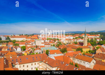 Croatia, panoramic view on Upper town in Zagreb, red roofs and palaces of old baroque center Stock Photo