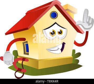 House is holding slingshot, illustration, vector on white background. Stock Vector