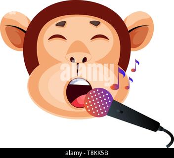 Monkey is singing, illustration, vector on white background. Stock Vector