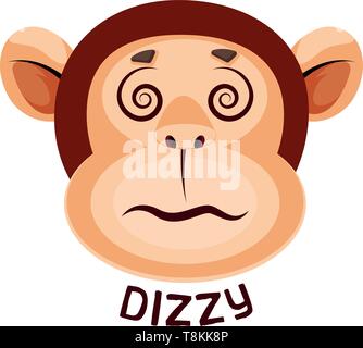 Monkey is feeling dizzy, illustration, vector on white background. Stock Vector