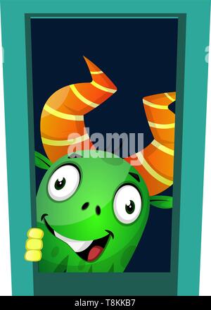 Monster looking through the window, illustration, vector on white background. Stock Vector