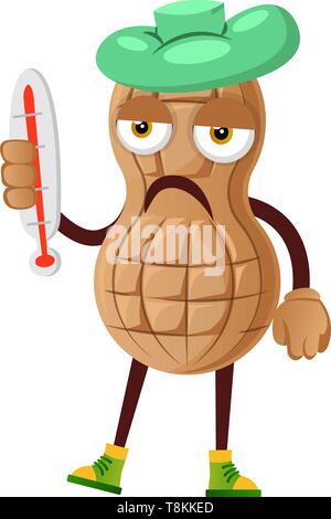 Peanut feeling sick, illustration, vector on white background. Stock Vector
