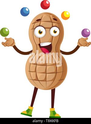 Peanut juggling, illustration, vector on white background. Stock Vector