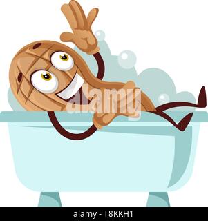 Peanut taking a bath, illustration, vector on white background. Stock Vector