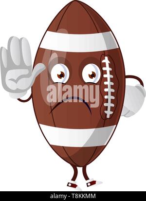 Rugby ball is showing stop with hand, illustration, vector on white background. Stock Vector