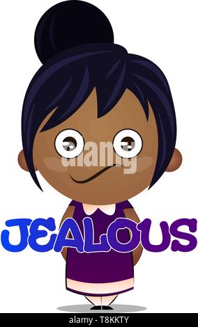 Little girl is feeling jealous, illustration, vector on white background. Stock Vector