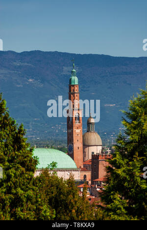 View of the famous renaissance Basilica Palladiana tower and vault in Vicenza, from Mount Berico Stock Photo