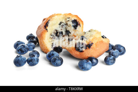 Tasty blueberry muffin on white background Stock Photo