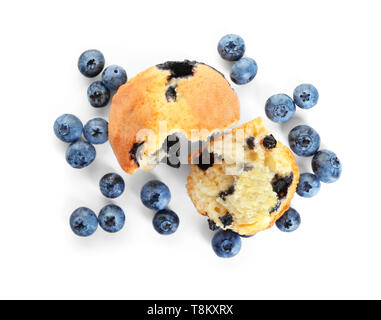 Tasty blueberry muffin on white background Stock Photo