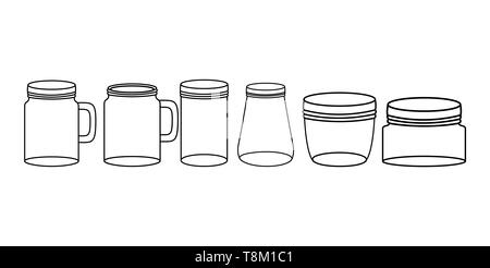 set of mason jars monochrome vector illustration design Stock Vector