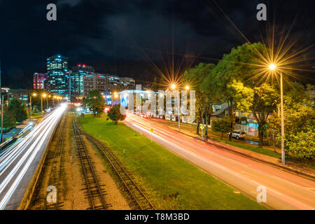 Light trails in Bogota Stock Photo