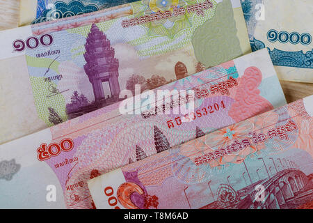 cambodian riel banknotes indicating economics Stock Photo