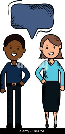 interracial couple with speech bubbles avatars characters vector illustration design Stock Vector