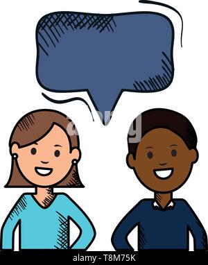 interracial couple with speech bubbles avatars characters vector illustration design Stock Vector