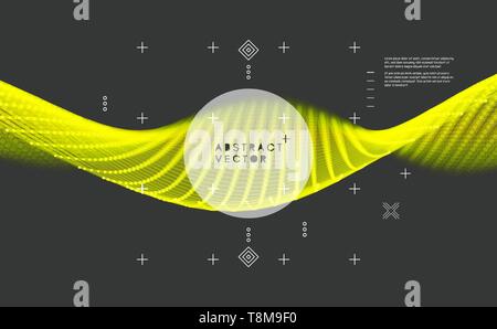 Wave with Connected Lines and Dots. Glowing Grid. Connection Structure. Wireframe Vector Illustration. Stock Vector