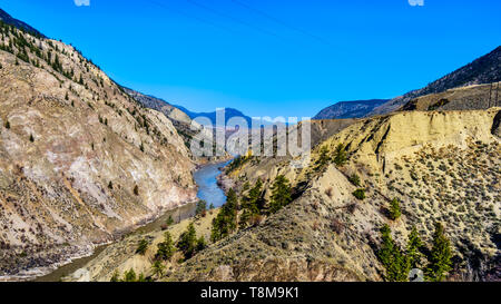 The Fraser River along Highway 99, from the area called the 10 mile slide or Fountain Slide, as the river flows to the town of Lillooet in BC, Canada Stock Photo