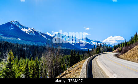 The snow capped Coast Mountains along Highway 99, called The Duffey Lake Road, as it winds through the Coast Mountain Range in beautiful BC, Canada Stock Photo