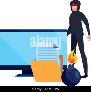 hacker man folder cybersecurity data protection vector illustration ...