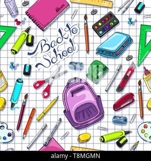Seamless pattern with school supplies. Vector illustration for your design Stock Vector